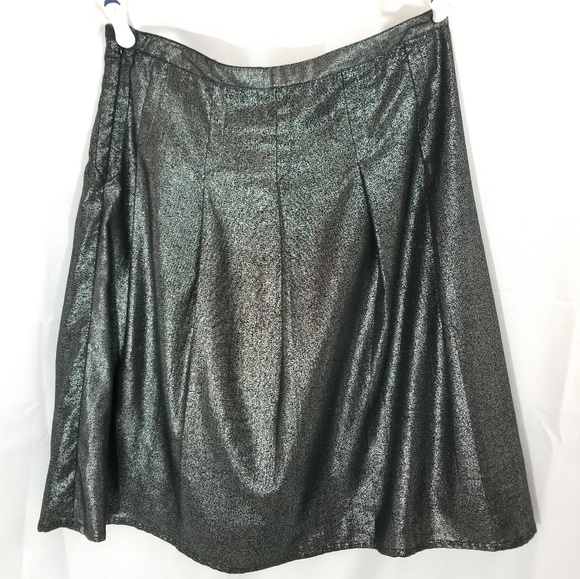 Kenar Dresses & Skirts - Kenar Metallic Black Silver Pleated Holiday Skirt